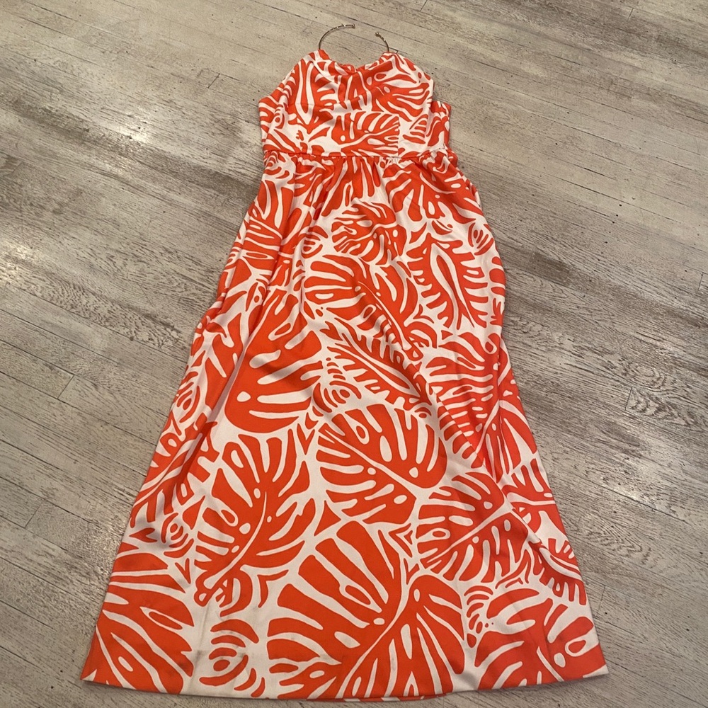 CK BRADLEY ORANGE AND WHITE PALM TREE CHOCKER MAXI DRESS SIZE XL NWT